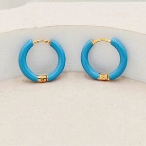 Blue enamel small hoop earrings